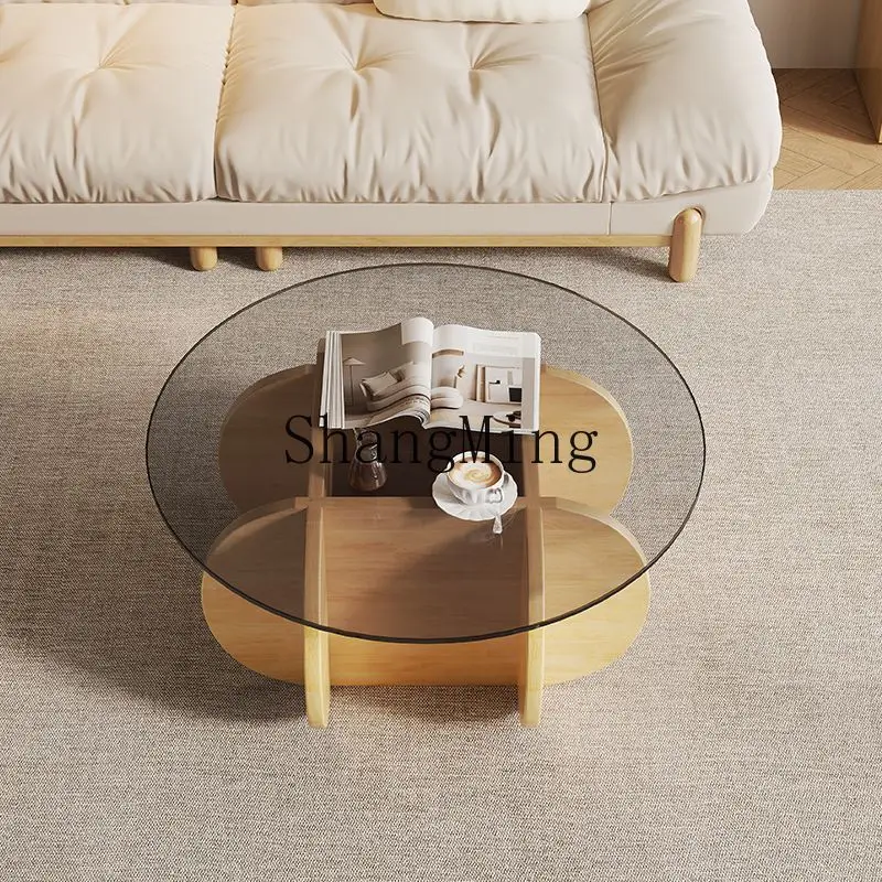 FG living room light luxury modern living room household small apartment rock slab round balcony tea table