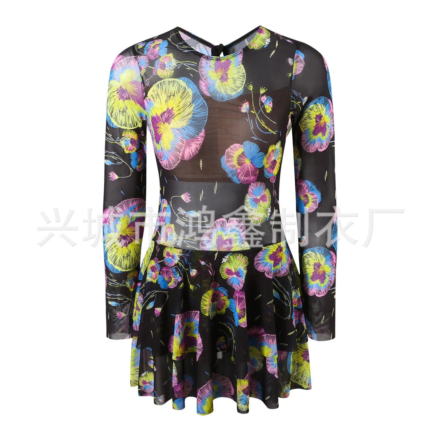 Women's Mesh Long-Sleeve One-Piece Swimsuit Padded Wireless Bodysuit Skirt-Style 2026 New Arrival