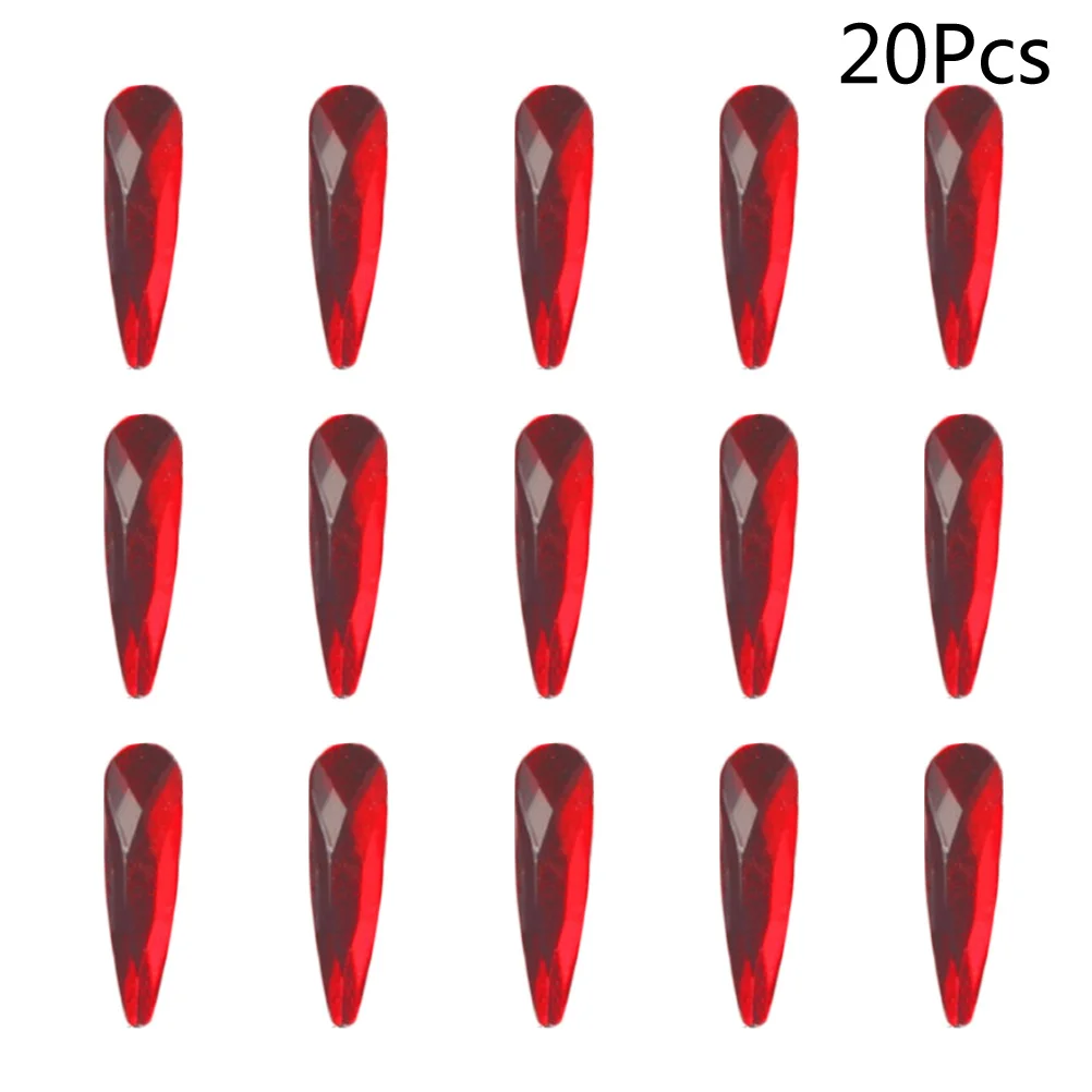 20 個明るい赤ドロップネイルアートラインストーンフラットバックネイルデコレーション DIY ポリッシュナチュラル付け爪ホームサロン用