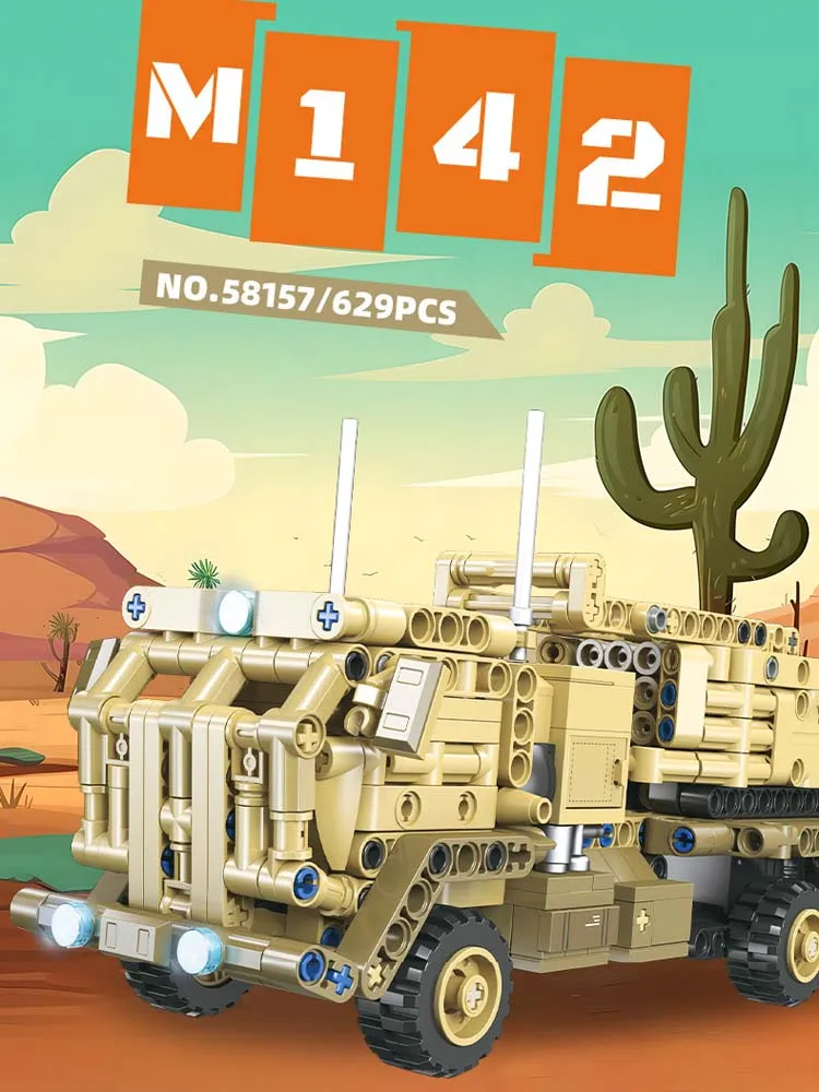 Amerikanische moderne Militär-HIMARS-Bausteine, M142 Hochmobile Artillerie-Raketenwagen-Set, Armee-Fahrzeug-Spielzeug als Geschenk – Detail 1