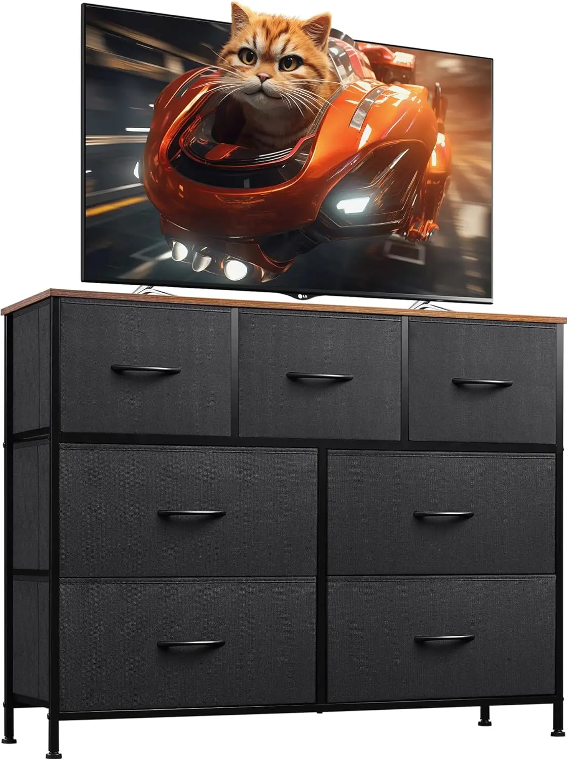 

7 Drawer Dresser TV Stand, Entertainment Center, Media Console Table with Metal Frame and Wood Top for TV up to 45 inch