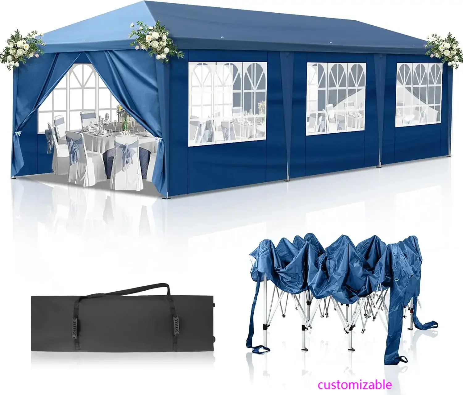 

10x30 Pop Up Canopy Tent with Sidewalls,Outdoor Gazebo Canopy Tent,Patio Event Tents Outdoor Commercial Canopy for Parties(Blue)