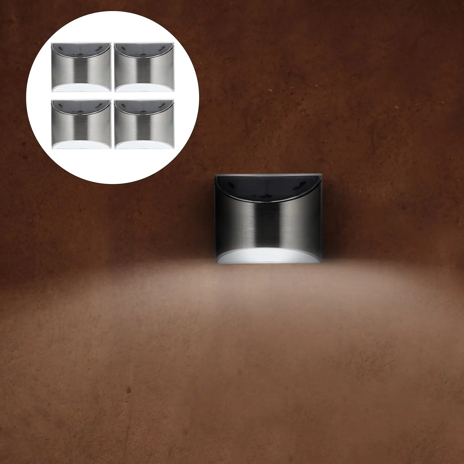 

4 шт. настенных светильников на солнечных батареях из нержавеющей стали, светодиодные уличные фонари высокой яркости, IP55, водонепроницаемые, с автоматическим включением/выключением, для сада