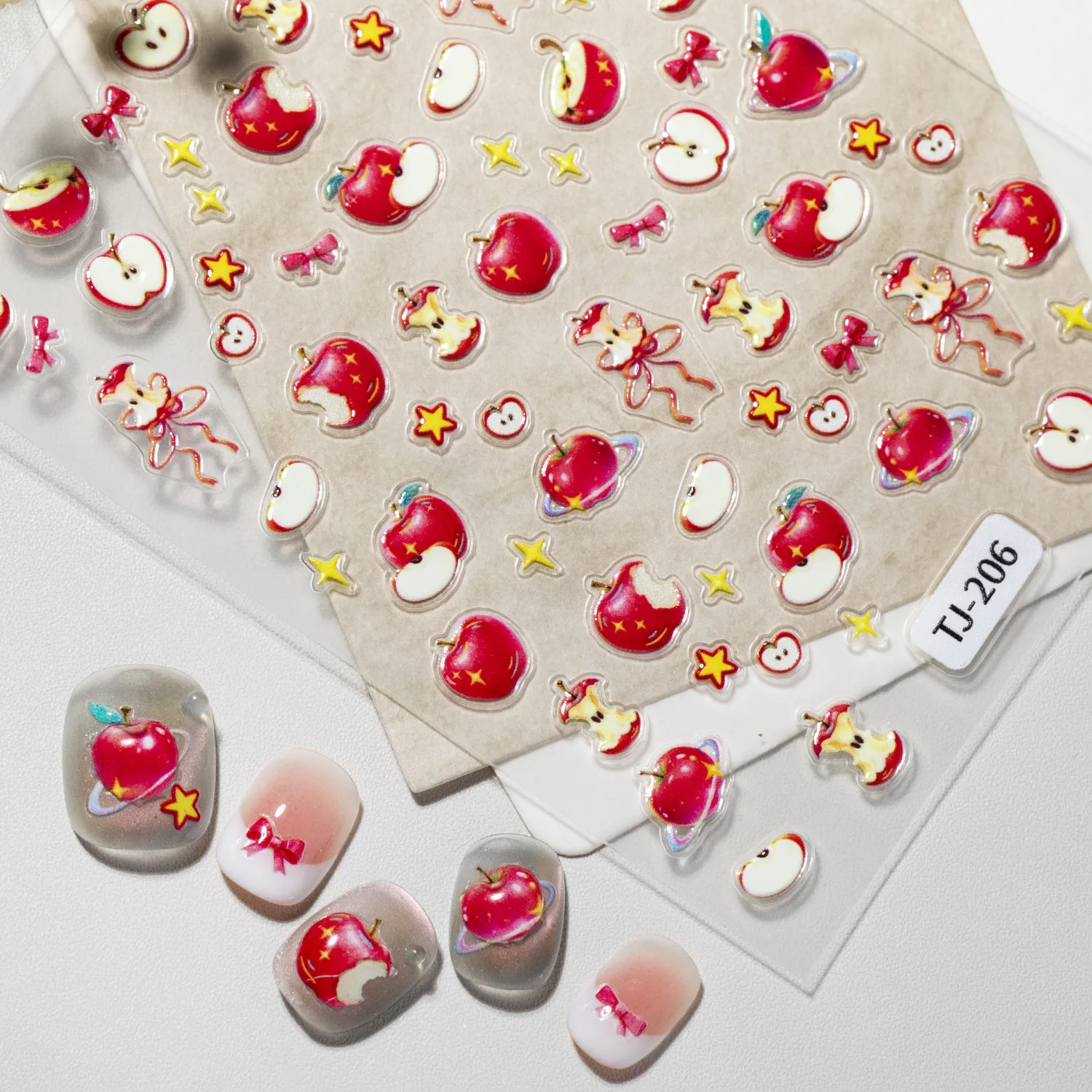 2 قطعة ملصقات فنية للأظافر على شكل تفاحة حمراء 5D مرتفعة ثلاثية الأبعاد من شارات أظافر Apple Core DIY #3