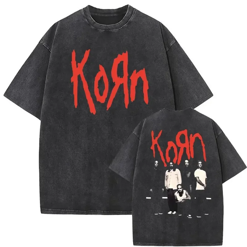 

Washed Vintage Rock Band Korn Falling Away From Me Tshirt Skeleton Print T-shirts Men Fashion Gothic T Shirt Male Oversized Tees