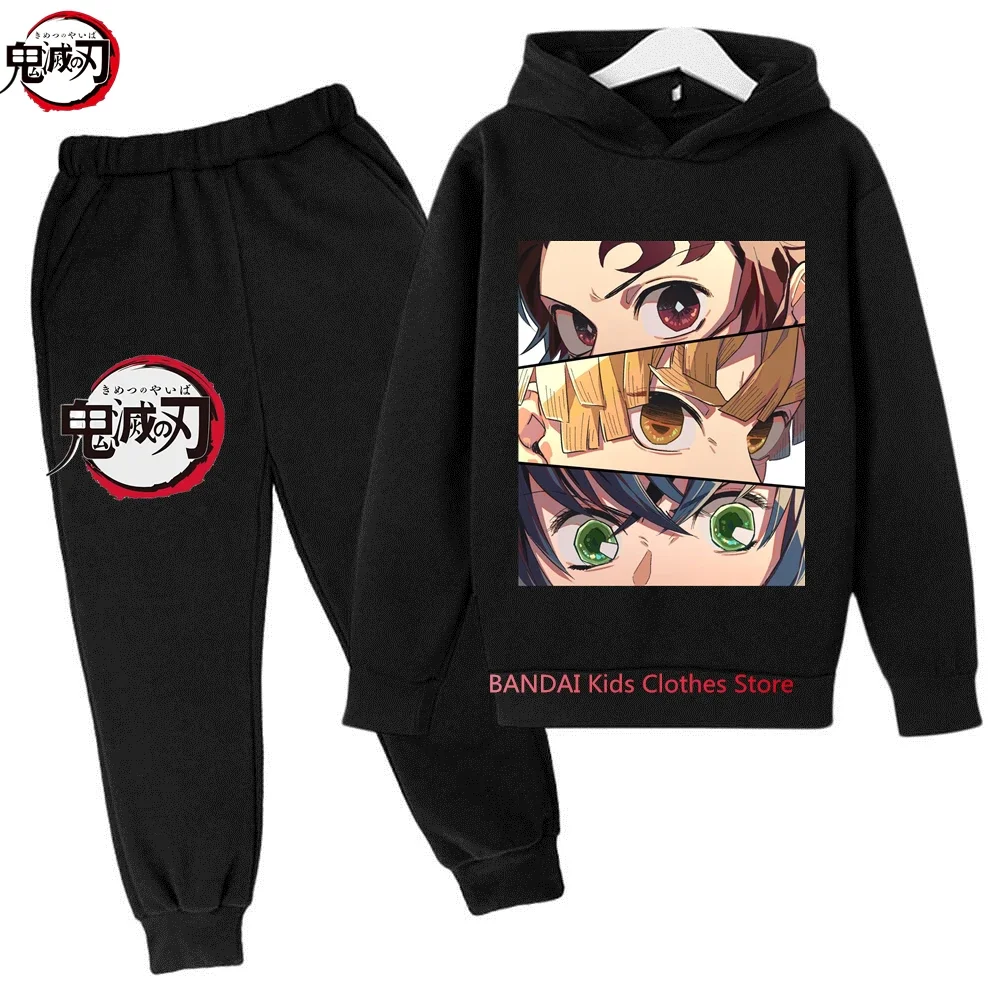 Anime Demon Slayer Hoodie Set Kids Kamado Nezuko Kimetsu No Yaiba Girls Streetwear Sweatshirts Baby Boys Tops Pullovers Sudadera