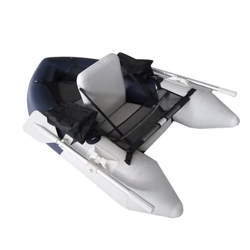 Lightweight PVC inflatable belly boat single person fishing tube storage with floor, lake pump pocket, river foldable aluminum