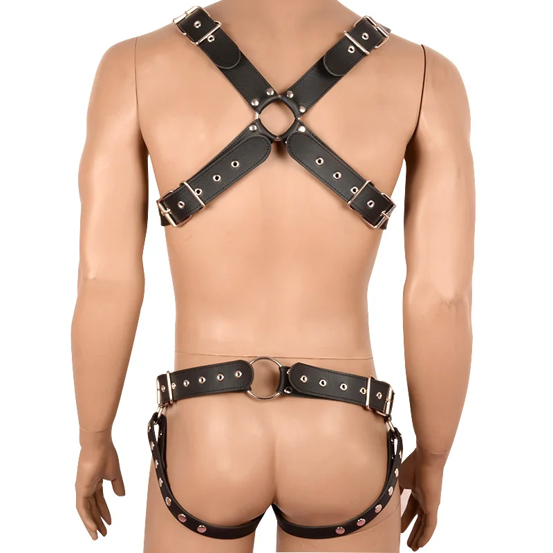 Sexy Lingerie for Men PU Leather Male Harness Belts Fetish Bondage Restraints Body Harness with Cock Ring Sexy Clubwear Costume