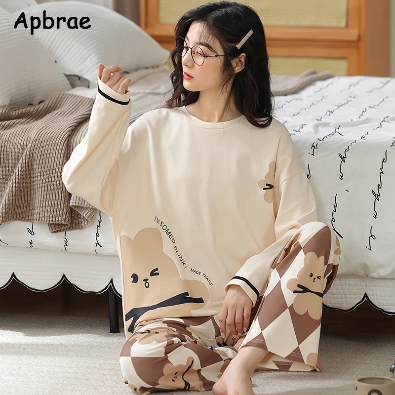 100% Pure Cotton Woman\'s Cartoon Pajamas Autumn Winter Long Sleeves Pullover Nightwear Fashion Homewear Girls Leisure Pijamas