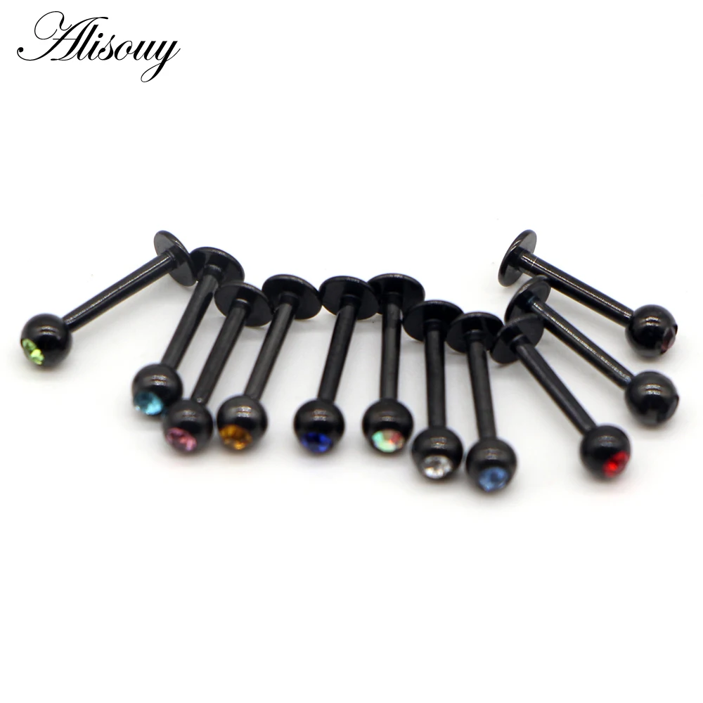 Alisouy 1PCS LABRET BODY PIERCING BAR LIP RING STUD 16G RAINBOW BLACK GOLD Color HOT LIP EAR NOSE JEWELRY FOR WOMEN MEN 11COLOR
