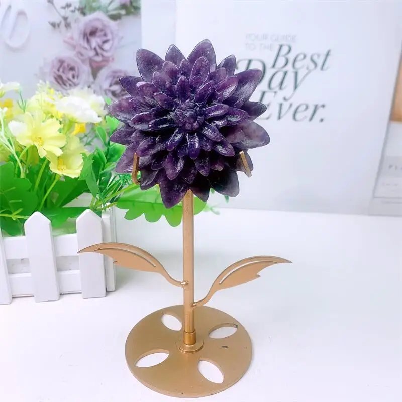 

Natural Purple Mica Flower+Stand Decor Carving Hand Polished Reiki Healing Crystal Gift Room Office Decoration 1PCS