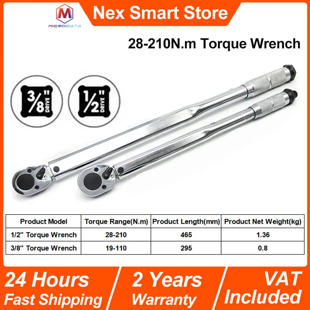 Llave dinamométrica de accionamiento de 3/8 1/2 pulgadas con caja 19-210N.m llave de trinquete de accionamiento cuadrado llave de reparación herramientas manuales para Motor de coche