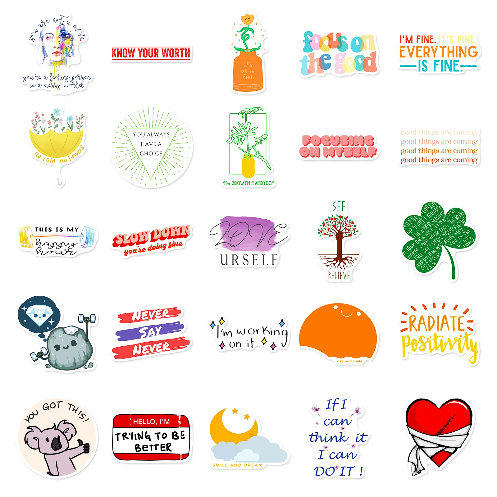 50PCS Healing Words for the Soul Graffiti Stickers Water Bottle Laptop Mobile Phone Skateboard Kids Adult Stickers
