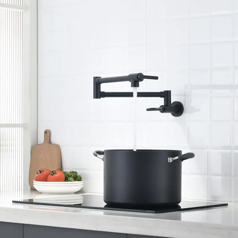 Grifo de llenado de ollas de montaje en pared, construcción de latón, grifo para máquina de café, diseño plegable con brazos oscilantes de doble articulación estirables,