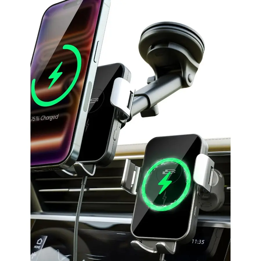 

PwrUp Auto 15 Вт Qi Быстрая беспроводная зарядка Автомобильное крепление Приборная панель Лобовое стекло Вентиляционное отверстие Зарядное устройство для мобильного телефона Держатель для мобильного телефона
