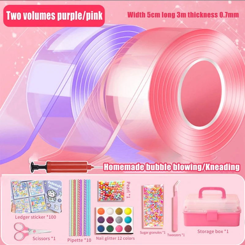 2Pcs Nano Tape Bubbles Kit Tape Bubbles Balloon (9.84Ft X 2Inch) Nano Tape Elastic Bubble Craft Kit