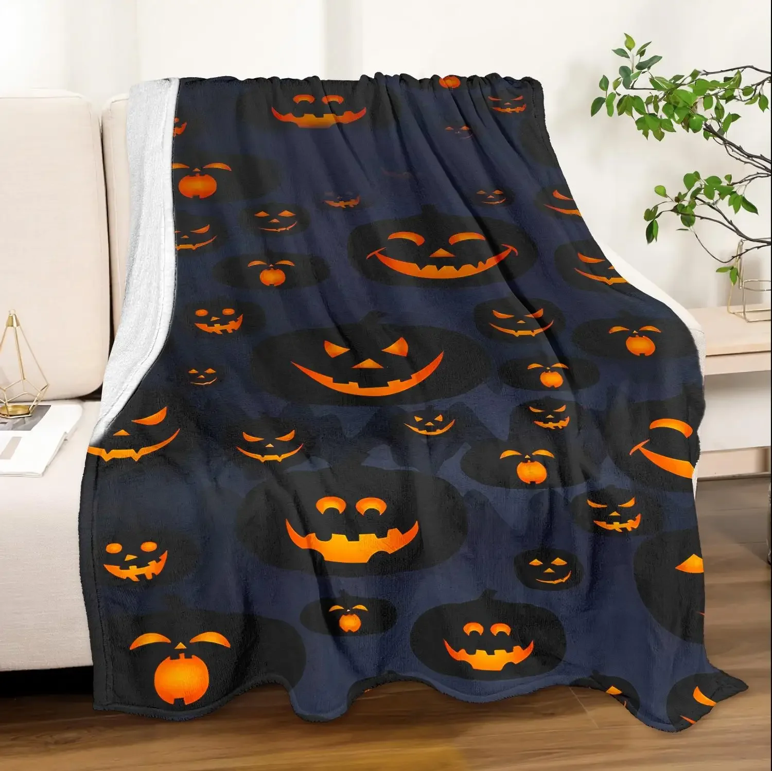 Spooky Halloween Cemetery Pumpkin Patch Throw Blanket Cozy Fall Decor for Autumn Party Night
