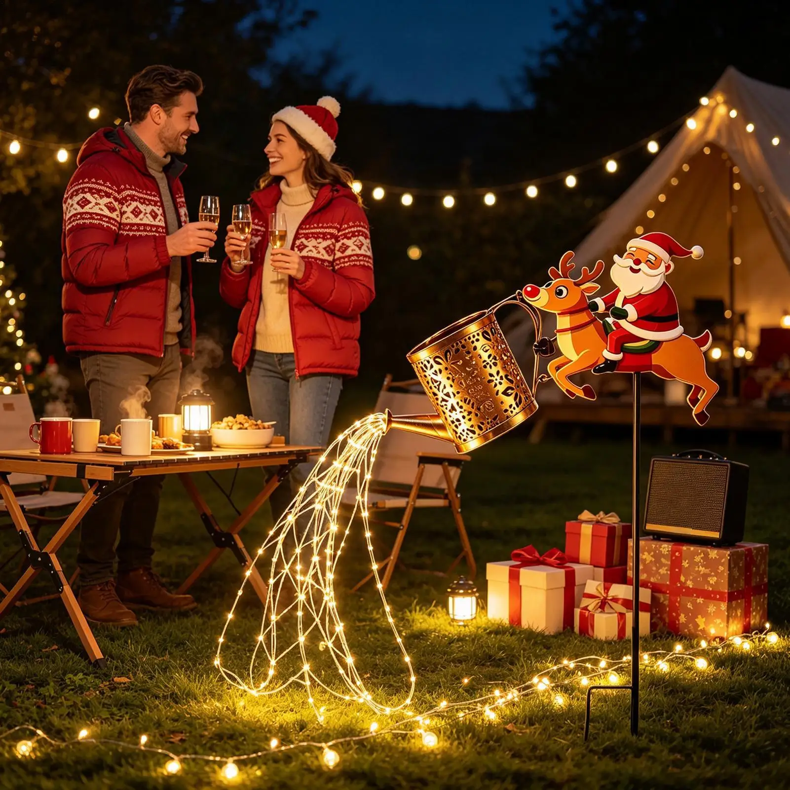 Solar Garden Lights Waterproof Santa Claus Watering Can Design Waterproof Watering Can Lights for Garden for Walkway Courtyards