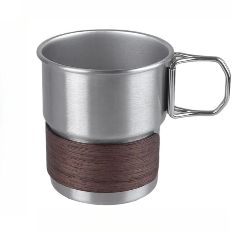 Stainless Steel Camping Coffee Beer Mug with Wood Sleeve Leakproof Lid Portable Outdoor Travel Souvenir Gift for Camping Picnic