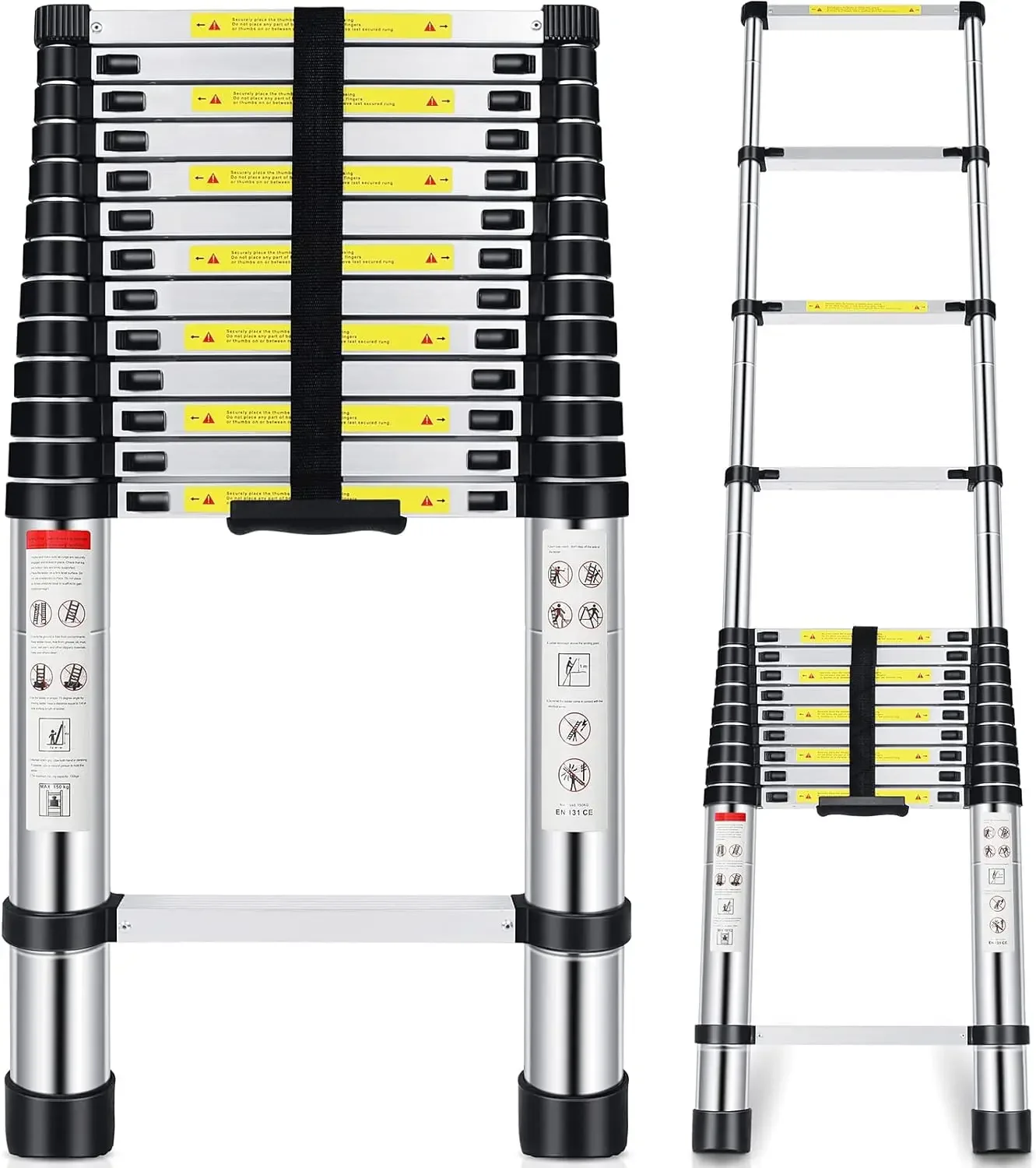 Escalera de extensión telescópica de 16,5 pies, escalera telescópica plegable de aleación de aluminio con mecanismo de bloqueo, plegable multiusos