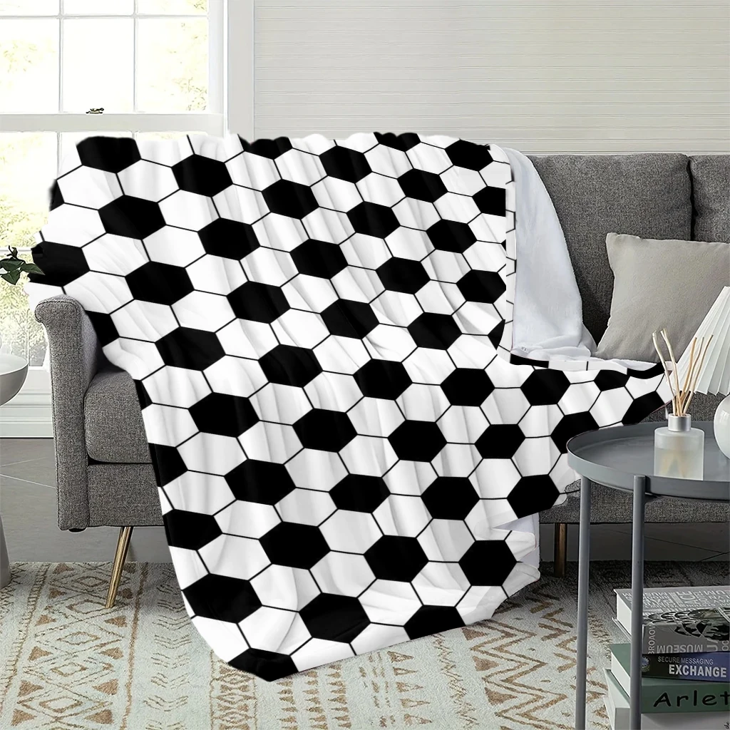 Soccer Hexagon Print Fleece Blanket Oversized Super Soft Warm Plush Throw for Sports Fans Boys