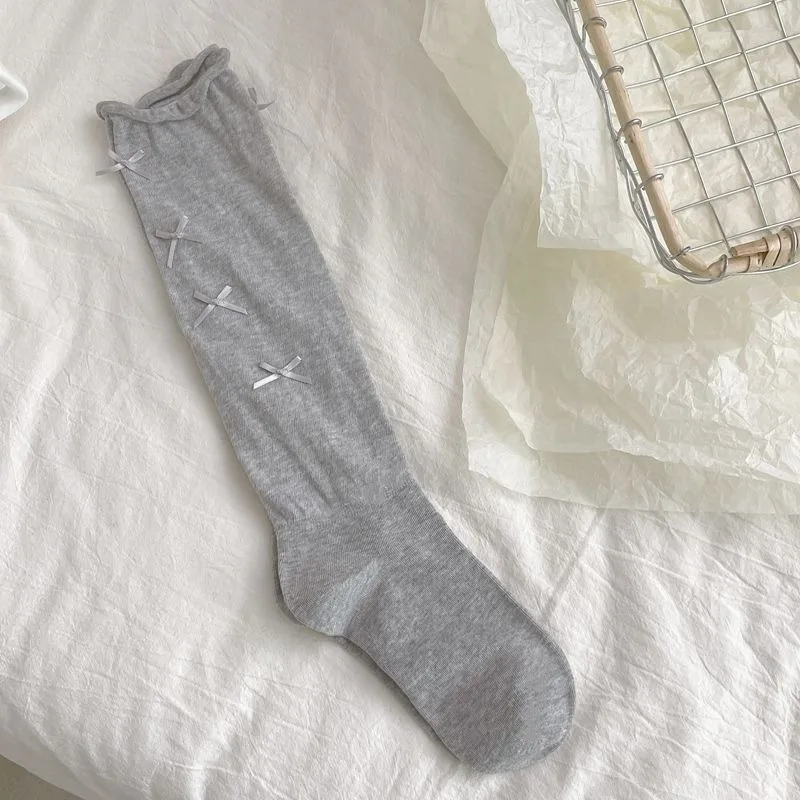 Ballet Bow Jk Lolita Women Over The Knee White Calf Socks Pure Desire Pile  Summer Boneless Socks
