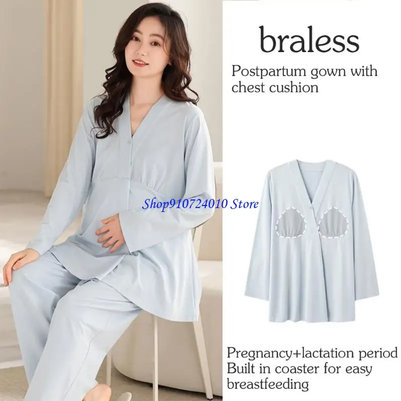 

77HD Пижама для кормящих мам со встроенной нагрудной подушечкой для беременных, эластичная домашняя одежда для мам