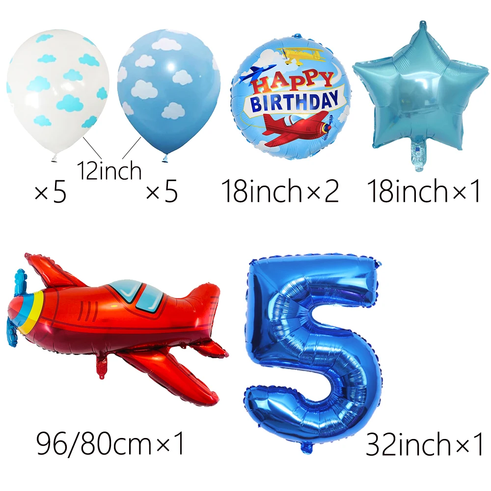 15pcs Airplane Balloon Set 32inch Number Balloon With Cloud Latex Balloon Aircraft Birthday Decor Happy Birthday Balloon Decor