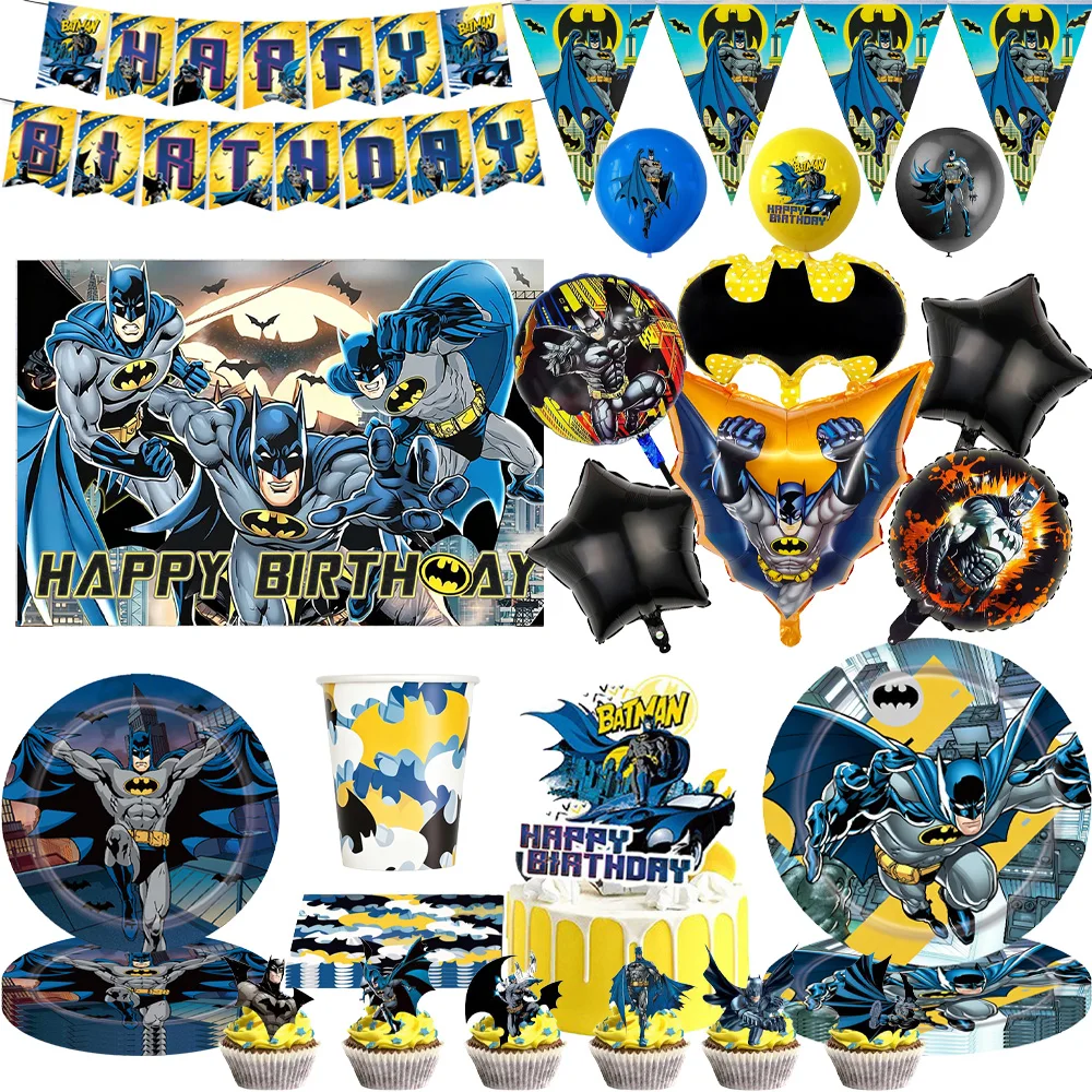 

Superhero Batman Birthday Decoration Supplies Bruce Wayne Party Birthday Balloons Tableware Banner Children's Party Baby Shower