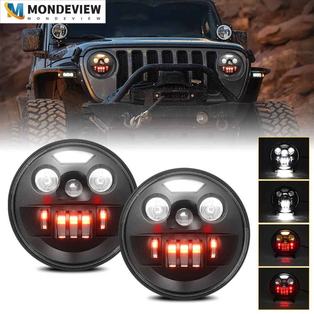 

MONDEVIEW R2 7-inch H4 Wrangler Headlights 6000K 200W 30000LM High Zero Daytime Running Lights, Suitable for Car Motorcycle Jeep
