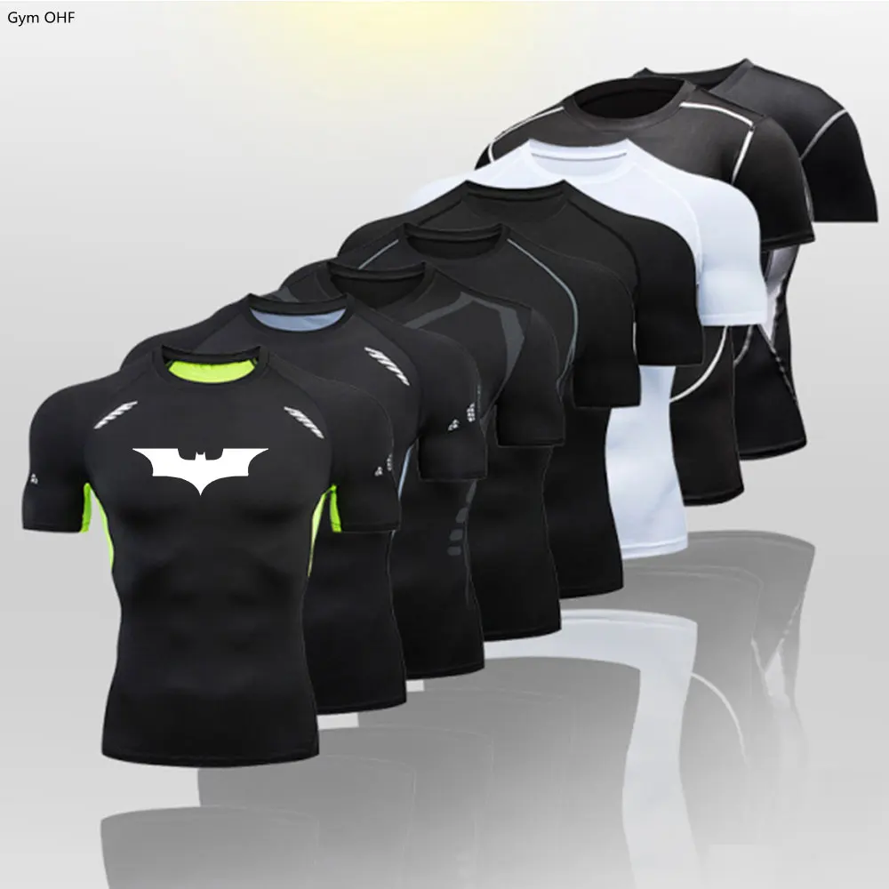 Breathable Men's T Shirt Outdoor Training Fitness Gym Jogging Running Sweatshirt Bat/-Man Compression Shirts Tights Rashguard