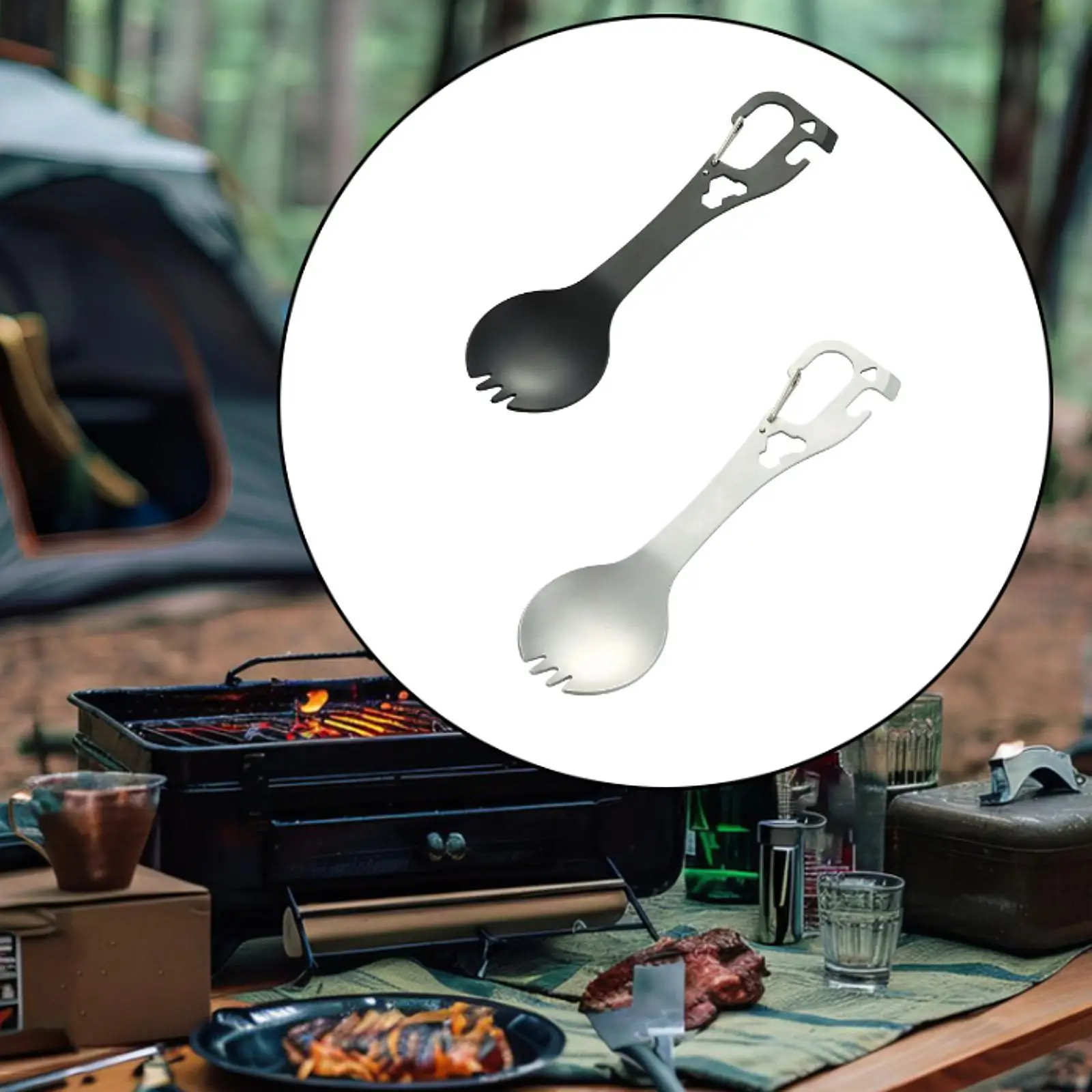 

Camping Fork Spoon Dinnerware Reusable Portable Outdoor Utensils Flatware Multifunctional for Hiking Fishing Travel Picnic BBQ
