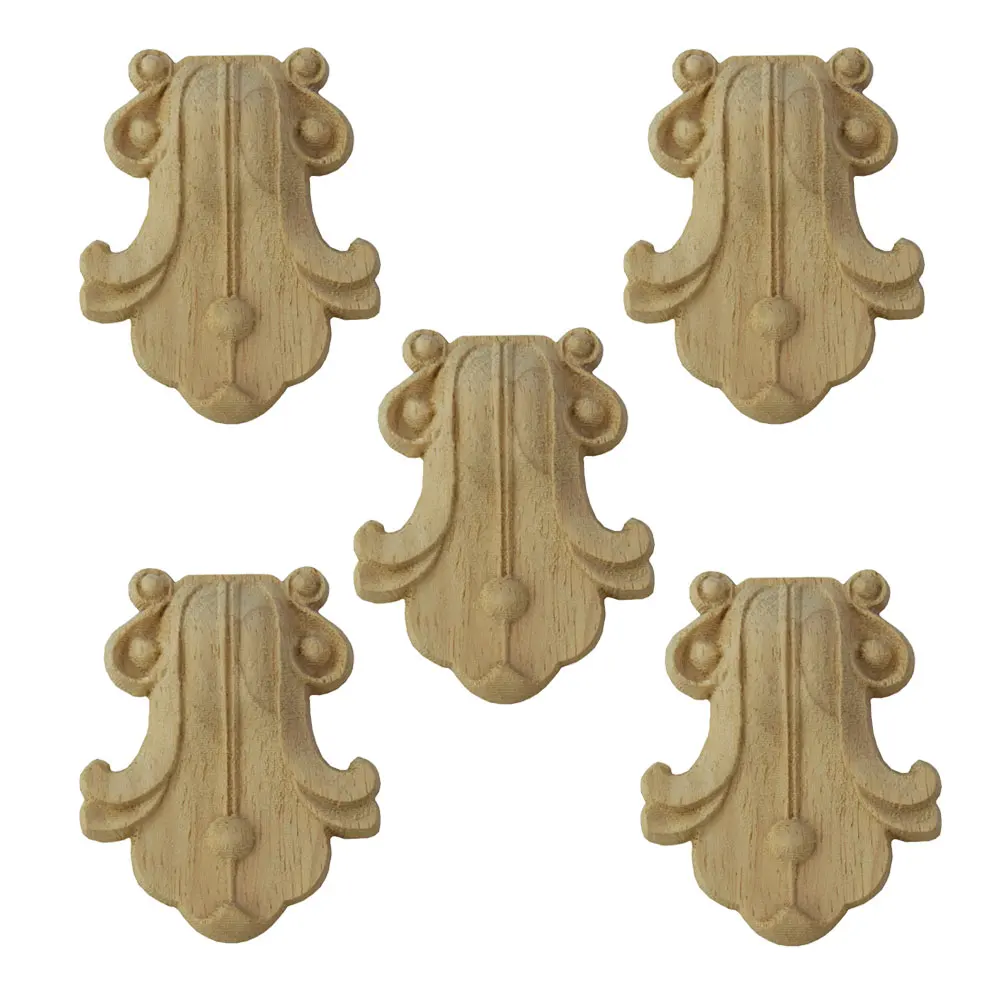 

5Pcs Natural Woodcarving Flower Corner Appliques Wood Floral Carved Furniture Cabinet Door Unpainted Mouldings Decal Decorations