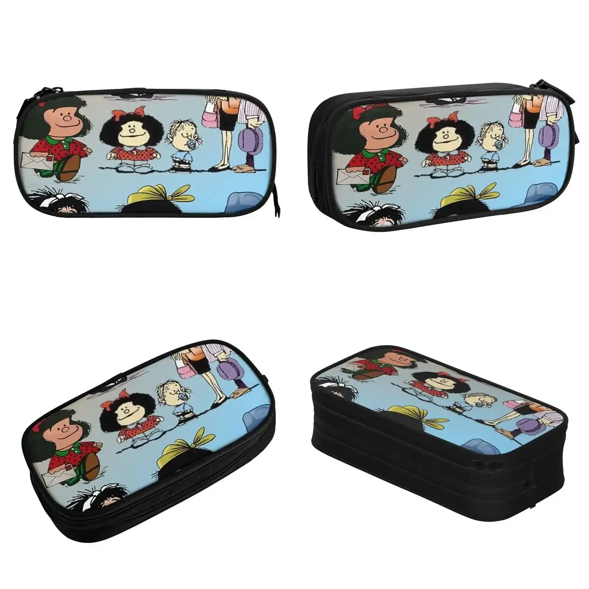 Mafalda Pattern Quino Comics Cartoon Pencil Cases Vintage Humor Cartoon Pen Box Bags Student School Supplies Zipper Pencilcases