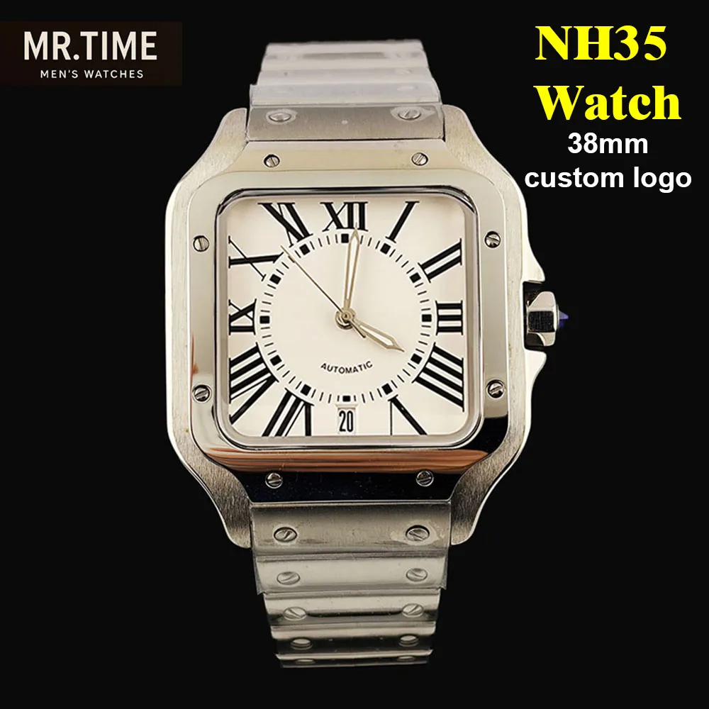 HOT 6 o'clock watch NH35 watch square watch men's stainless steel watch automatic mechanical watch for NH35 watch accessories