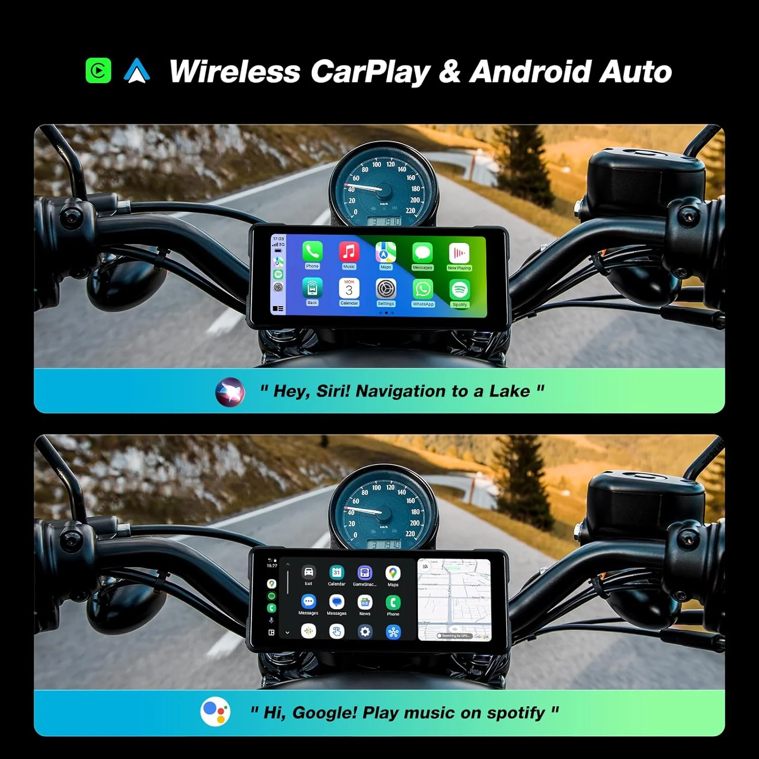 Jansite Motorcycle DVR IPX7 Waterproof Wireless Carplay Android Auto Display IPS Screen Portable GPS Navigation Monitor
