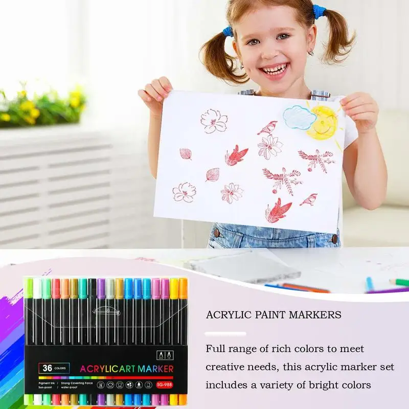 Farbmarker, Farbstifte, Acryl-Marker-Set, wasserdicht, 24/36 Farben, Pinselspitze, Schreibwaren, Kunstbedarf zum Malen von Graffiti