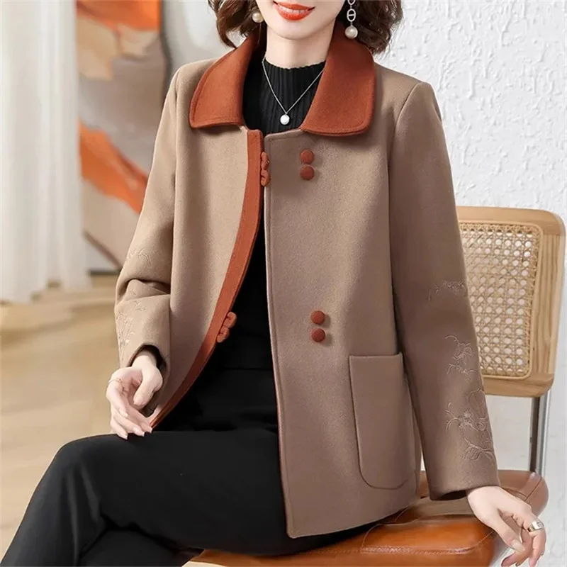 

New Mother's Woolen Jacket Spring Autumn Elegant Noble Short Outwear Middle-aged Elderly Women Casual Thicken Wool Coat