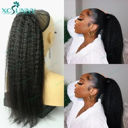 Kinky Straight Ponytail Human Hair Double Drawn Drawstring Ponytail Italian Yaki Straight Drawstring Ponytail Hair Extensions