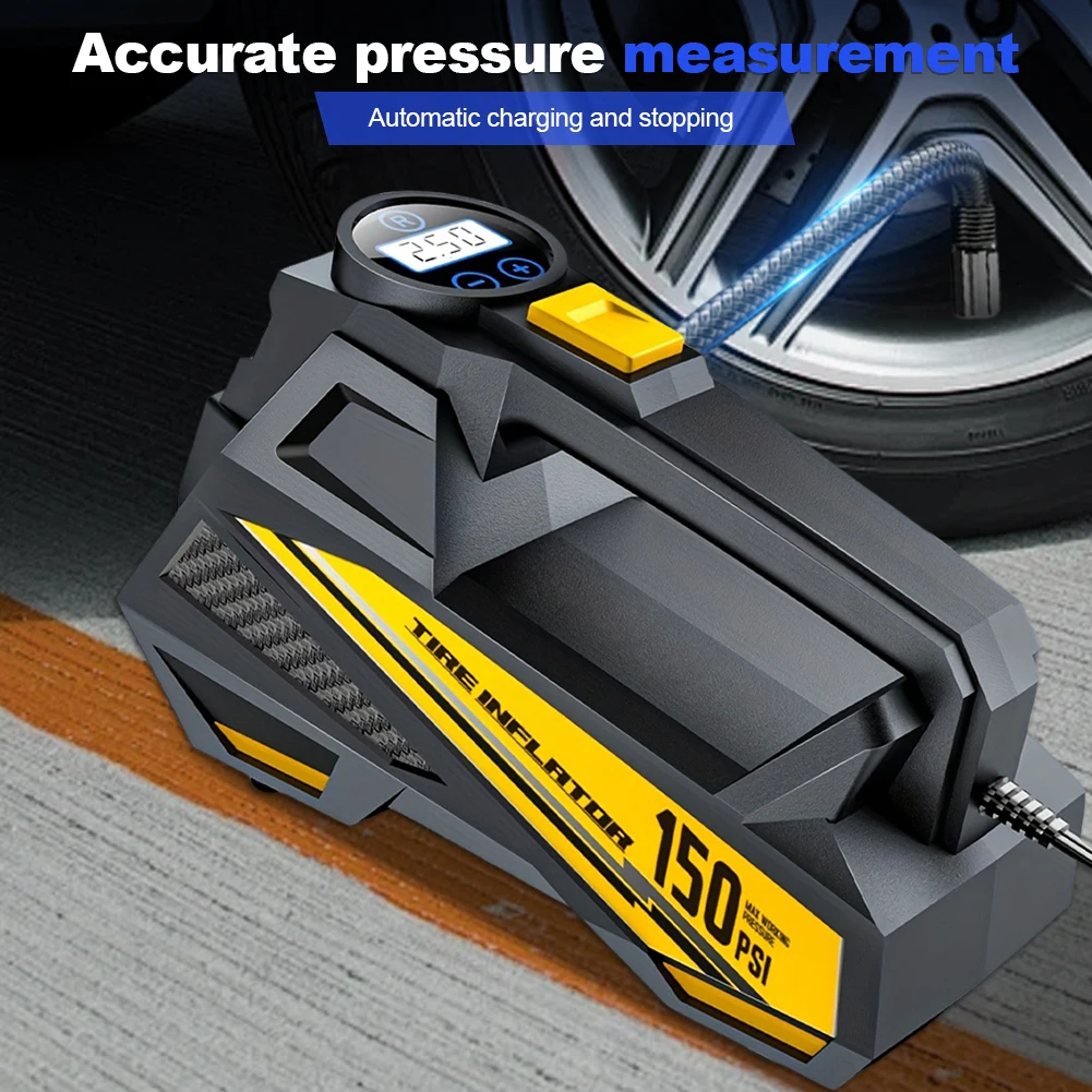 

Портативный автомобильный насос 150PSI, 12В, электрический насос для накачки шин 150PSI, для мотоциклов, велосипедов, мячей, с LED-подсветкой