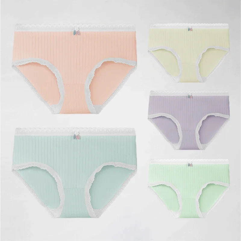 Pure cotton underwear girls cotton file summer thin seamless triangle shorts breathable cute mid-waist girl panties