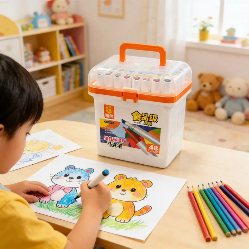 

Double-headed Markers Colorful Oil-based Large-capacity Safe for Students Art Markers Bucket Multi-colored Pens Doodling Drawing