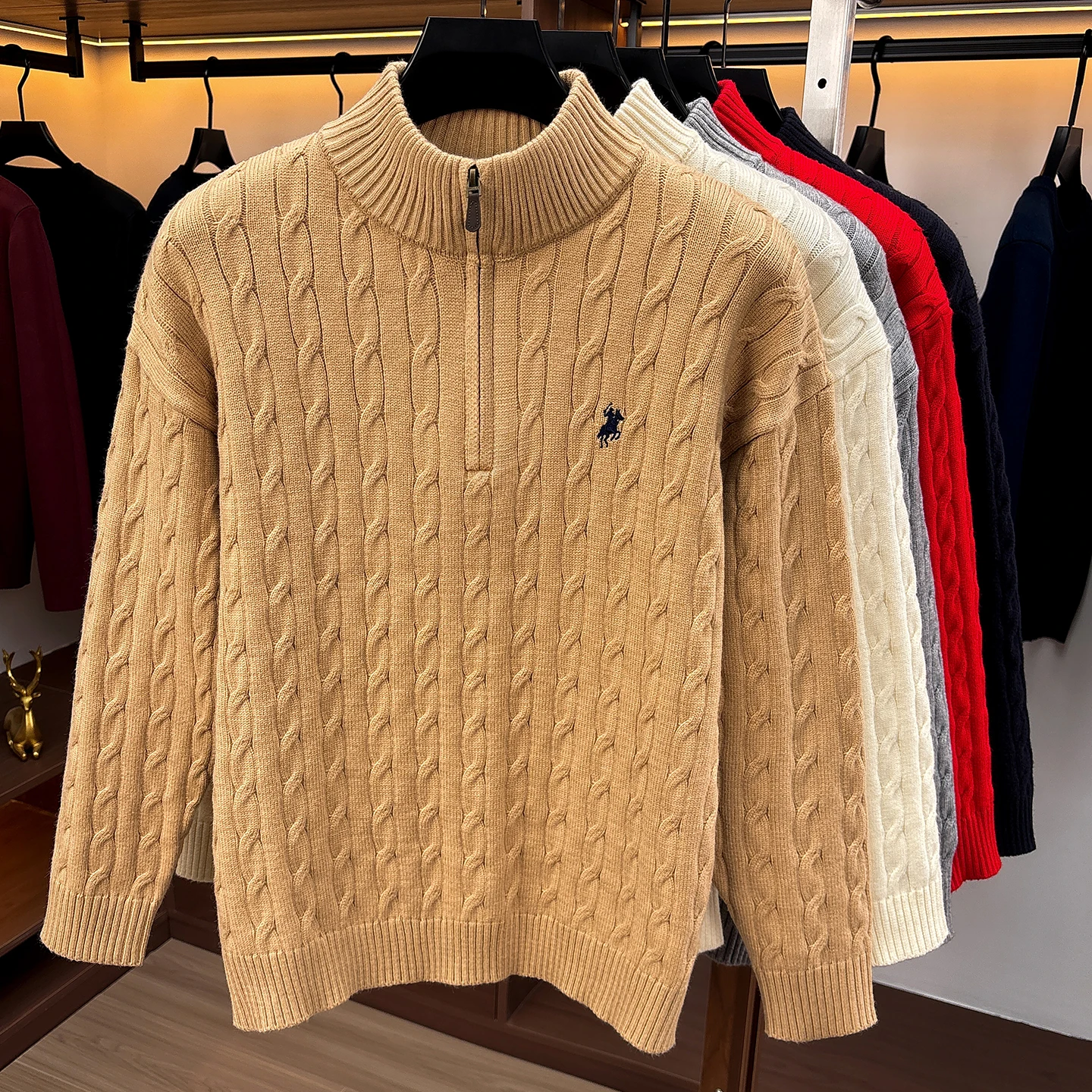 High-End Mode Reißverschluss Kragen Pullover Männer Mode Zipper Marke Paul Pony Stickerei Design Herbst Winter Komfort Warm Stricken Sweater – Detail 10