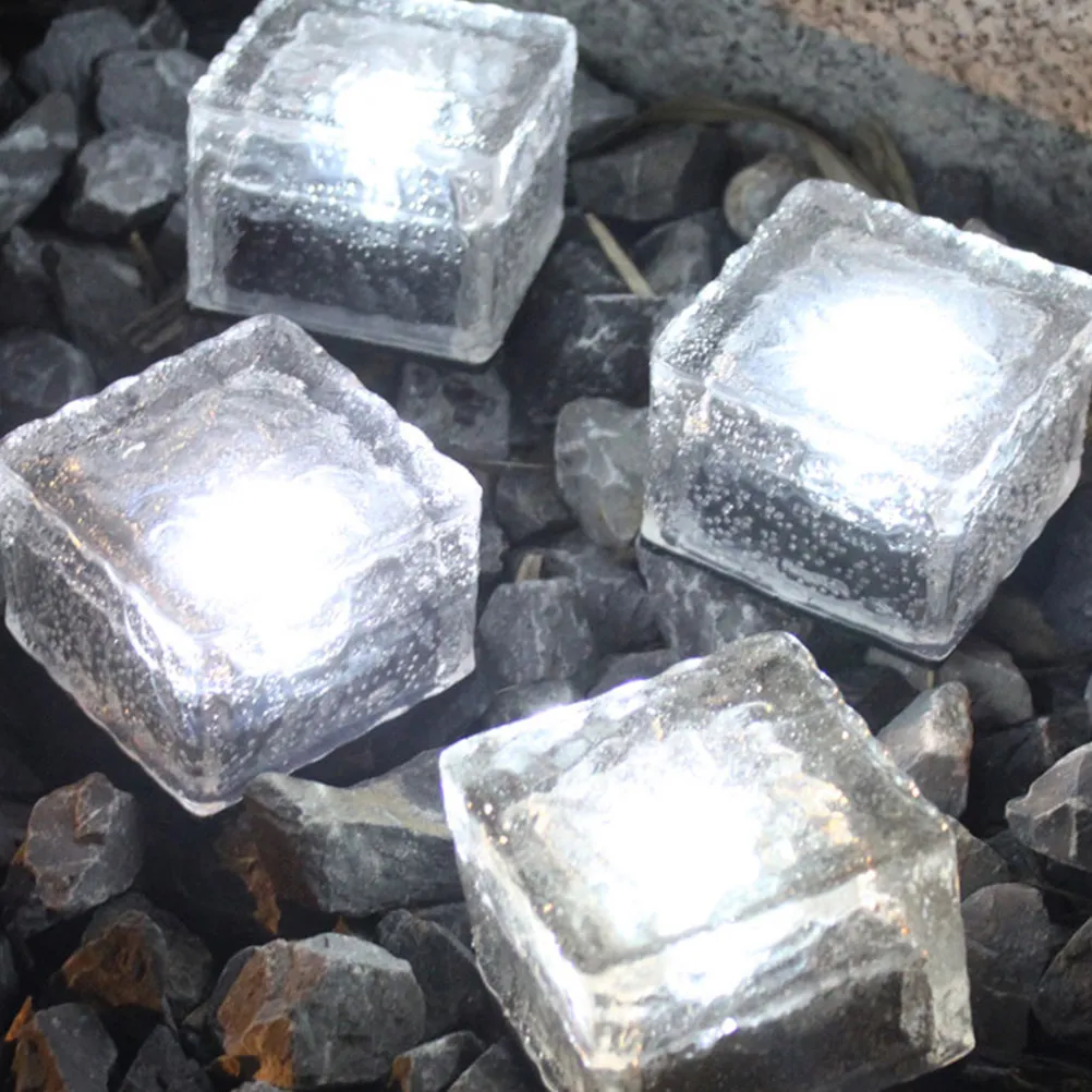 4 Pcs Garden Path Lights Landscaping Solar Courtyard Decorative Lawn Driveway White Brick Outdoor