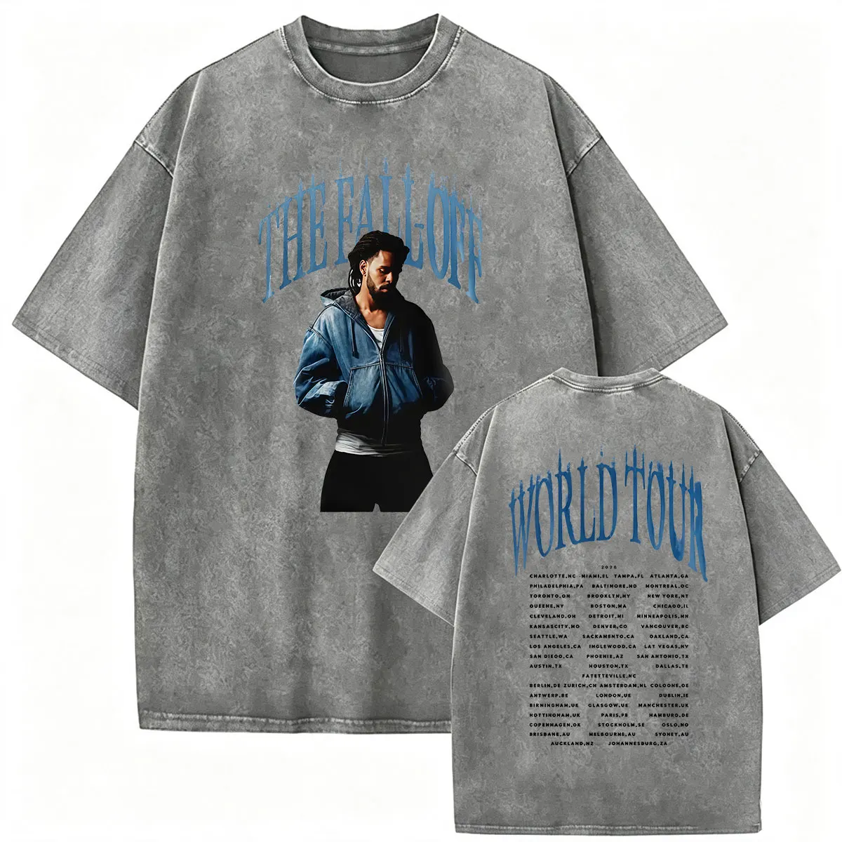 Vintage Washed J.Cole The Fall Off Tour 2026 T-Shirts für Herren und Damen – Modische Gothic Hip-Hop Loose Fit Kurzarm-T-Shirts – Detail 6