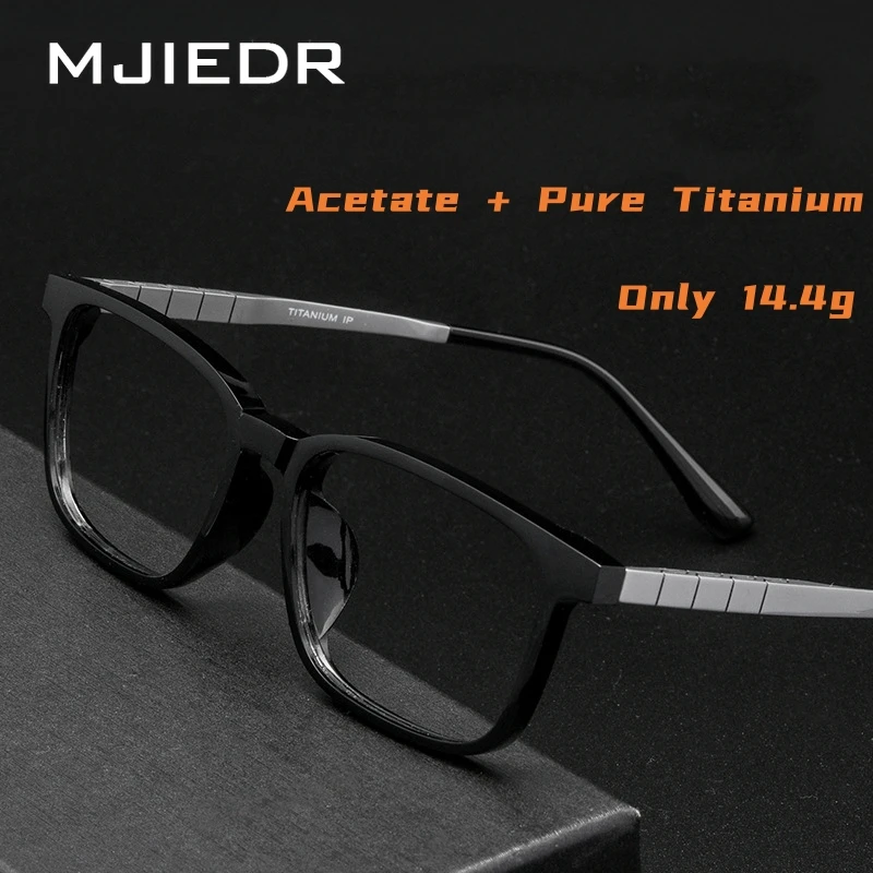 MJIEDR Fashion Retro Luxury Acetate Eyewear Women Ultra Light Flexible Pure Titanium Optical Prescription Glasses Frame Men