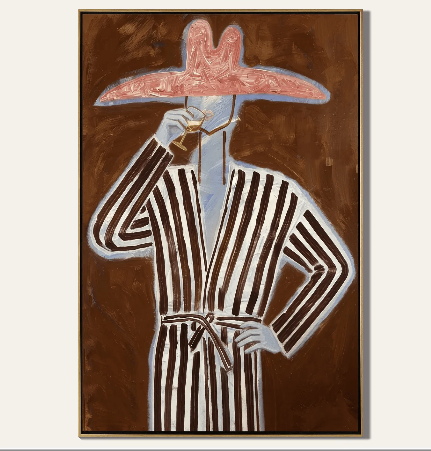 Wall Art Canvas Prints Posters Decor Abstract Pink Hat Figure Wine Striped Robe Painting For Living Room Bedroom Bar Wall Decor