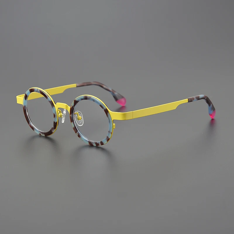 

Designer spliced colored round literary glasses frame ultralight titanium fashion personality niche Harajuku prescription glasse