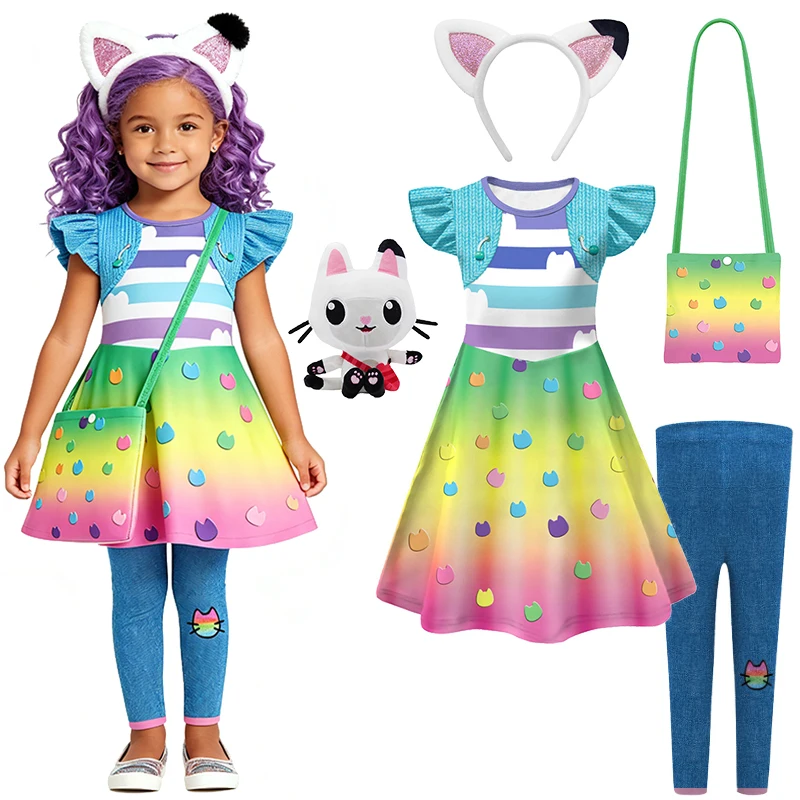 Pandy Paws Cat Gabby's Fancy Girls Dress Halloween Cosplay Birthday Party Pretend Play Children's Costume Carnival Kids Clothes