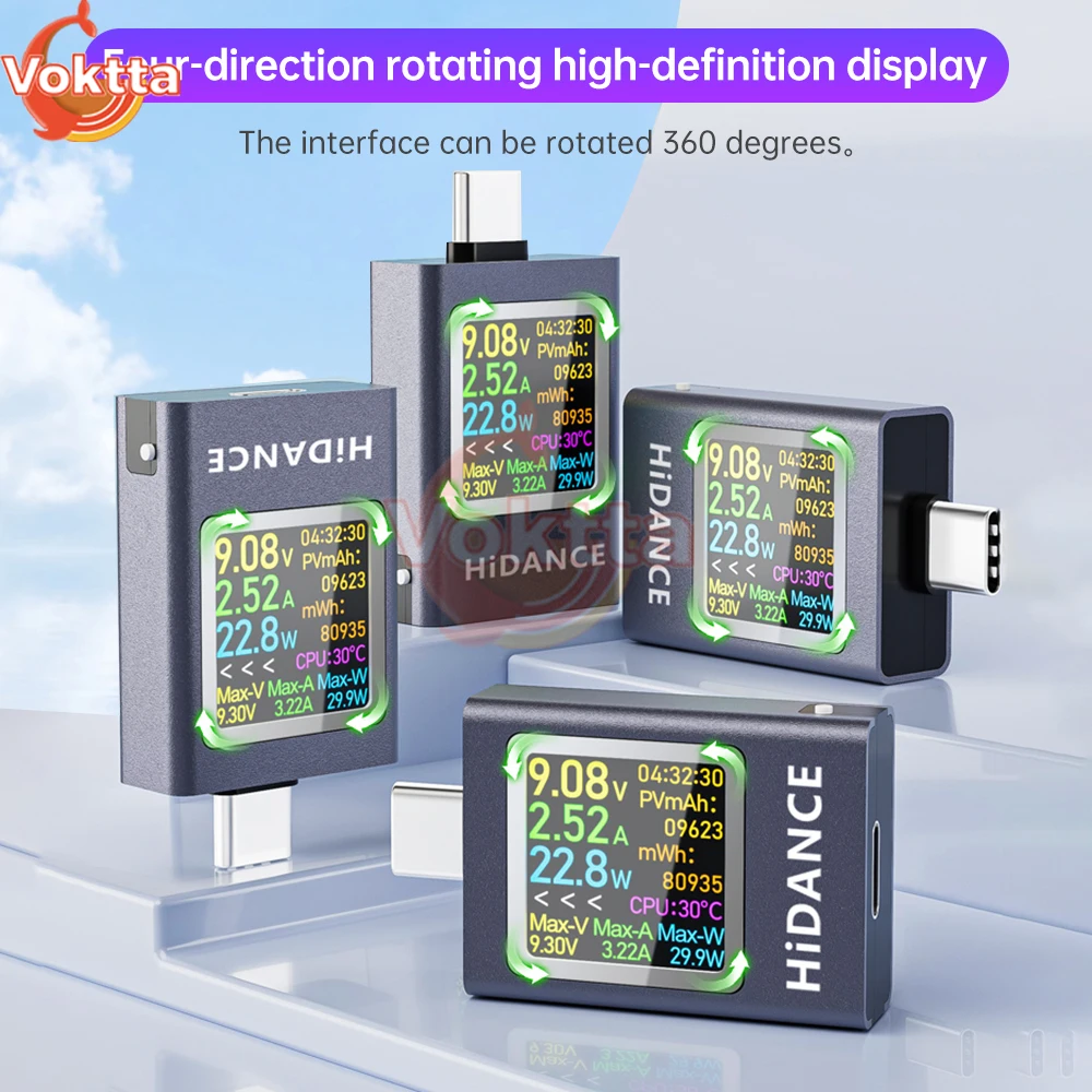 USB Type-C Tester LED Display Voltmeter Ammeter DC Current Voltage Meter Amperimetor Power Bank Charging Tester DC 4.5-50V 0-12A